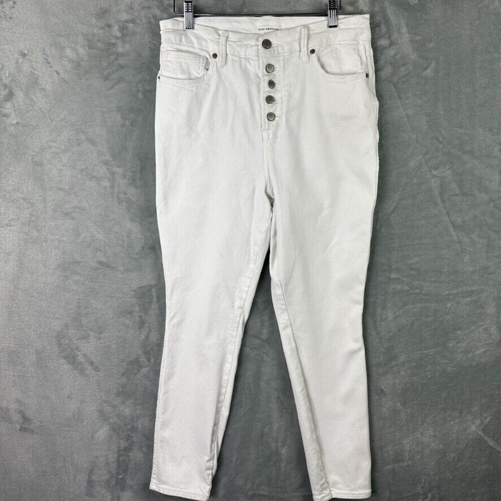 good american skinny jeans womens white button fly denim‎ size 14/32 (30x29)*